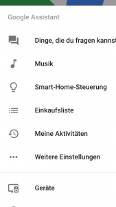 Google Home App Menü