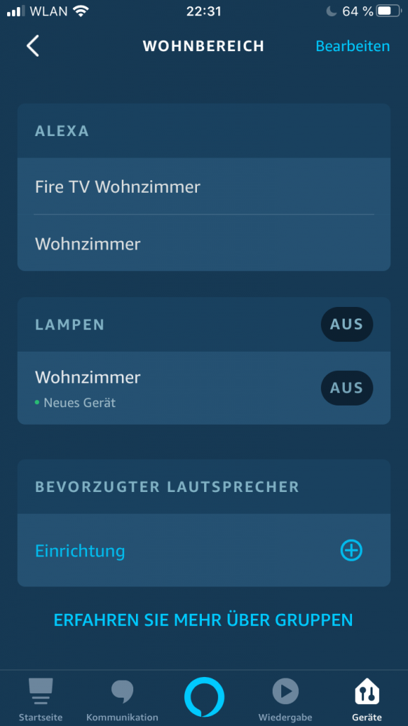 Amazon Echo raumbezogene Lichtsteuerung