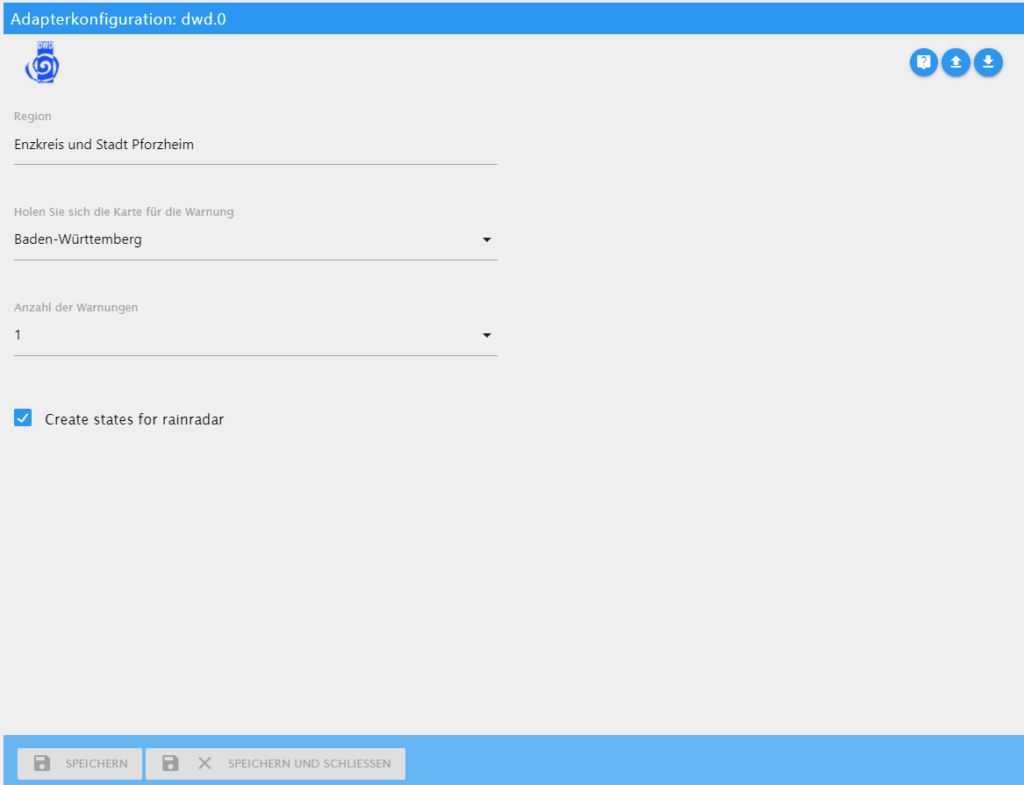 ioBroker Adapter DWD Einrichtung