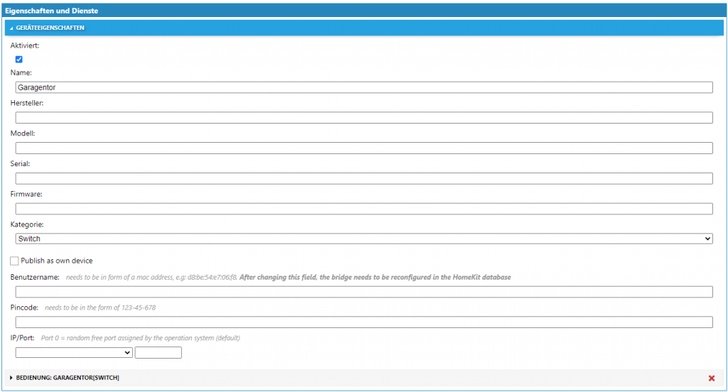 HomeKit Geräteeigenschaften