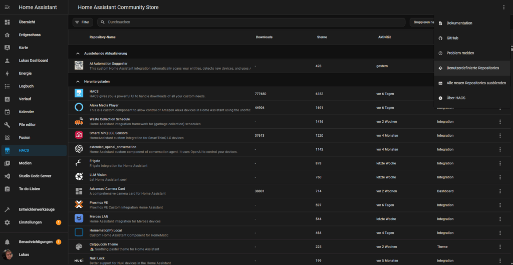 Benutzerdefinierte Repositories in HACS