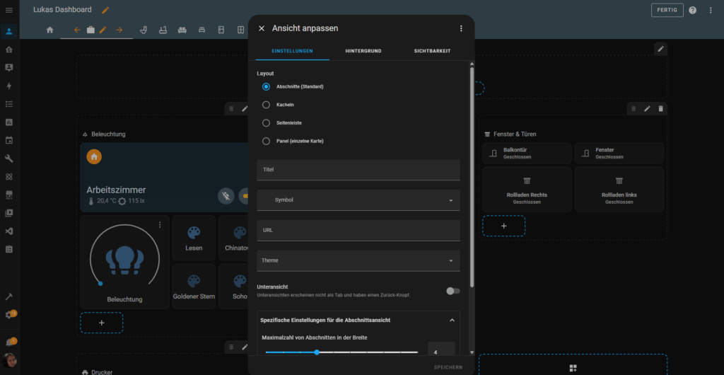 Konfigurieren einer View in Home Assistant