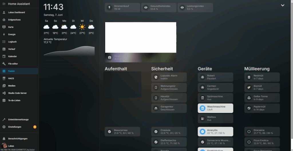 Das Addon Fusion für Home Assistant, das eine beispielhafte Visualisierung im Smart Home zeigt.