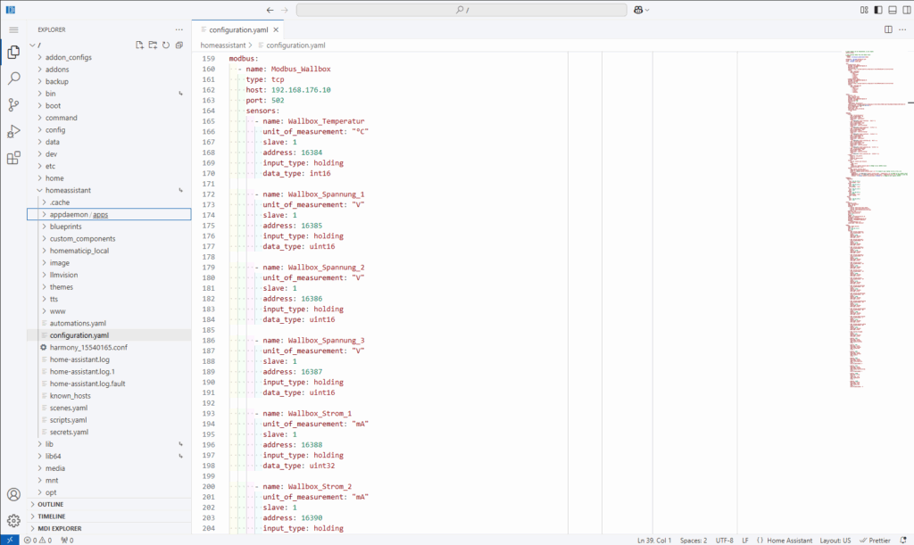 Volle Konfiguration von Modbus in Home Assistant über die configuration.yaml