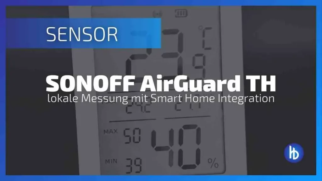 Sensoranzeige des SONOFF AirGuard TH mit lokalem Messwert für Temperatur (27°C) und Luftfeuchtigkeit (40%), integrierbar in Smart Home-Systeme, betont die maximalen (50%) und minimalen (10%) Werte für eine verbesserte Raumklimakontrolle.
