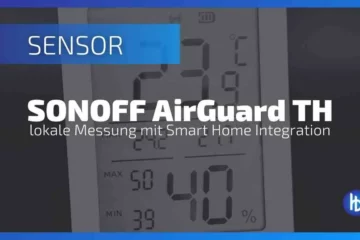 Sensoranzeige des SONOFF AirGuard TH mit lokalem Messwert für Temperatur (27°C) und Luftfeuchtigkeit (40%), integrierbar in Smart Home-Systeme, betont die maximalen (50%) und minimalen (10%) Werte für eine verbesserte Raumklimakontrolle.