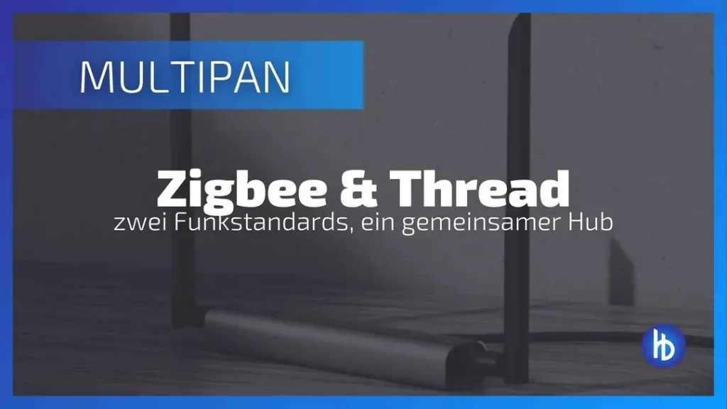 Multipan Darstellung eines gemeinsamen Hubs für die Funkstandards Zigbee und Thread, Hintergrund in neutralem Farbton.